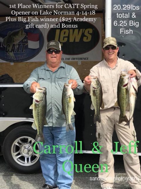 Jeff & Carroll Queen Win CATT lake Norman April 14, 2018 20.29 lbs wins!