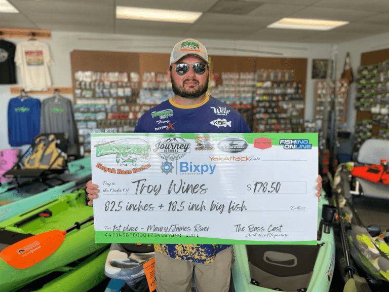 Troy Wines Wins The Bass Cast Kayak Bass Series on the Maury/James River with 82.50″