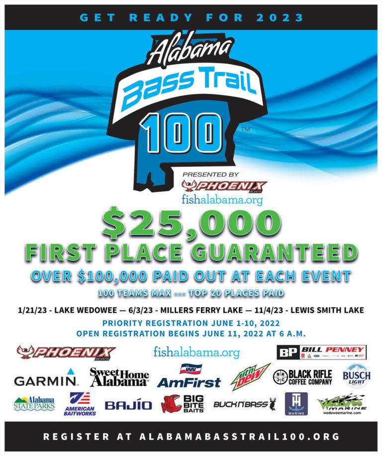Alabama Bass Trail Announces 2023 ABT 100 Tournament Schedule and Payout