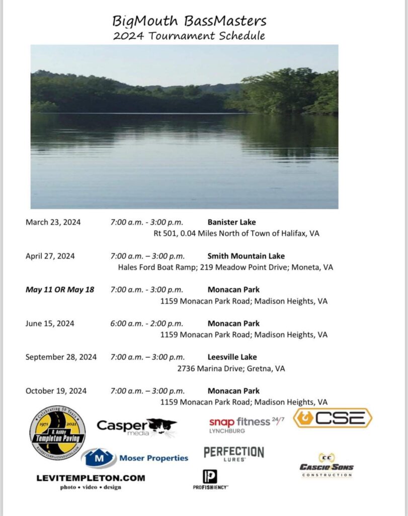 BigMouth BassMasters 2024 Schedule Monacan Park The Bass Cast