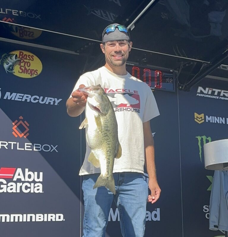 Curtis Fink proudly weighed in the second-largest bass of the Big Bass Tour, a stunning 6.70 pounds, at SML.