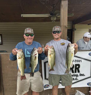 Johnny & Justin Barfield win CATT Lake Wateree Summer Qualifier with 5 bass weighing 16.87 lbs!